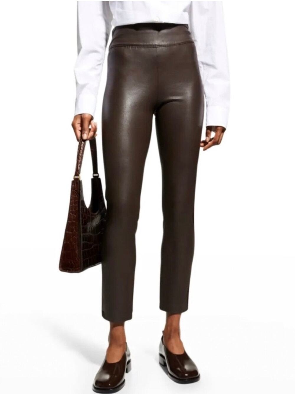 Brochure Walker Brown Faux Leather Juniper Straight Leg Crop Pants Sz.S